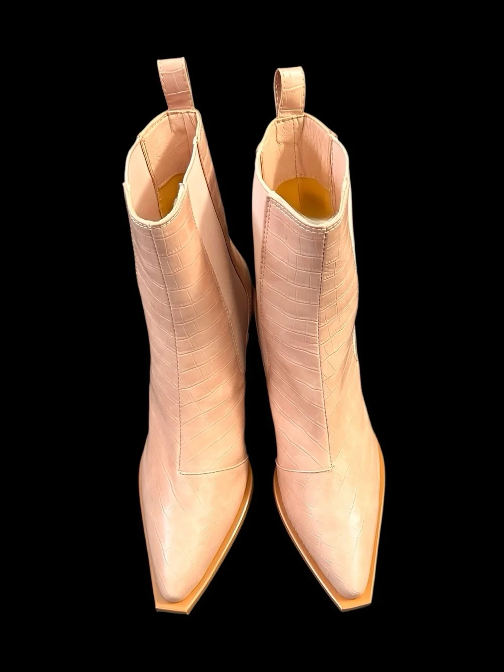 Bilini Croc-Embossed Western Ankle Boots – Size 10 Nude/Blush
